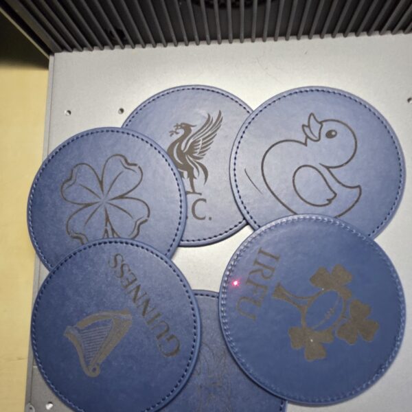 Custom Engraved PU Leather Coaster Set with Holder