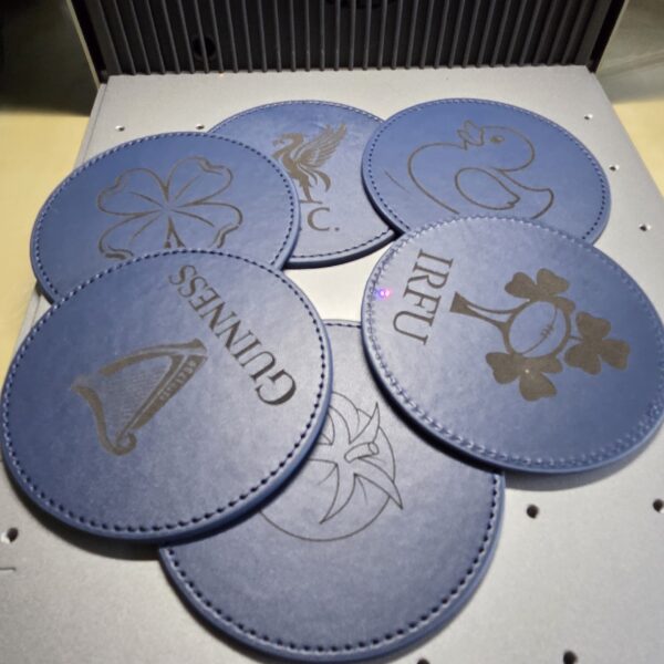 Custom Engraved PU Leather Coaster Set with Holder
