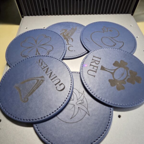 Custom Engraved PU Leather Coaster Set with Holder