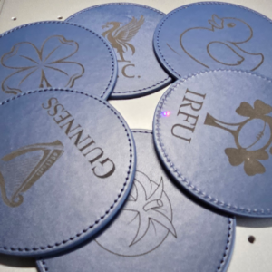 Laser engraved PU Coaster Set