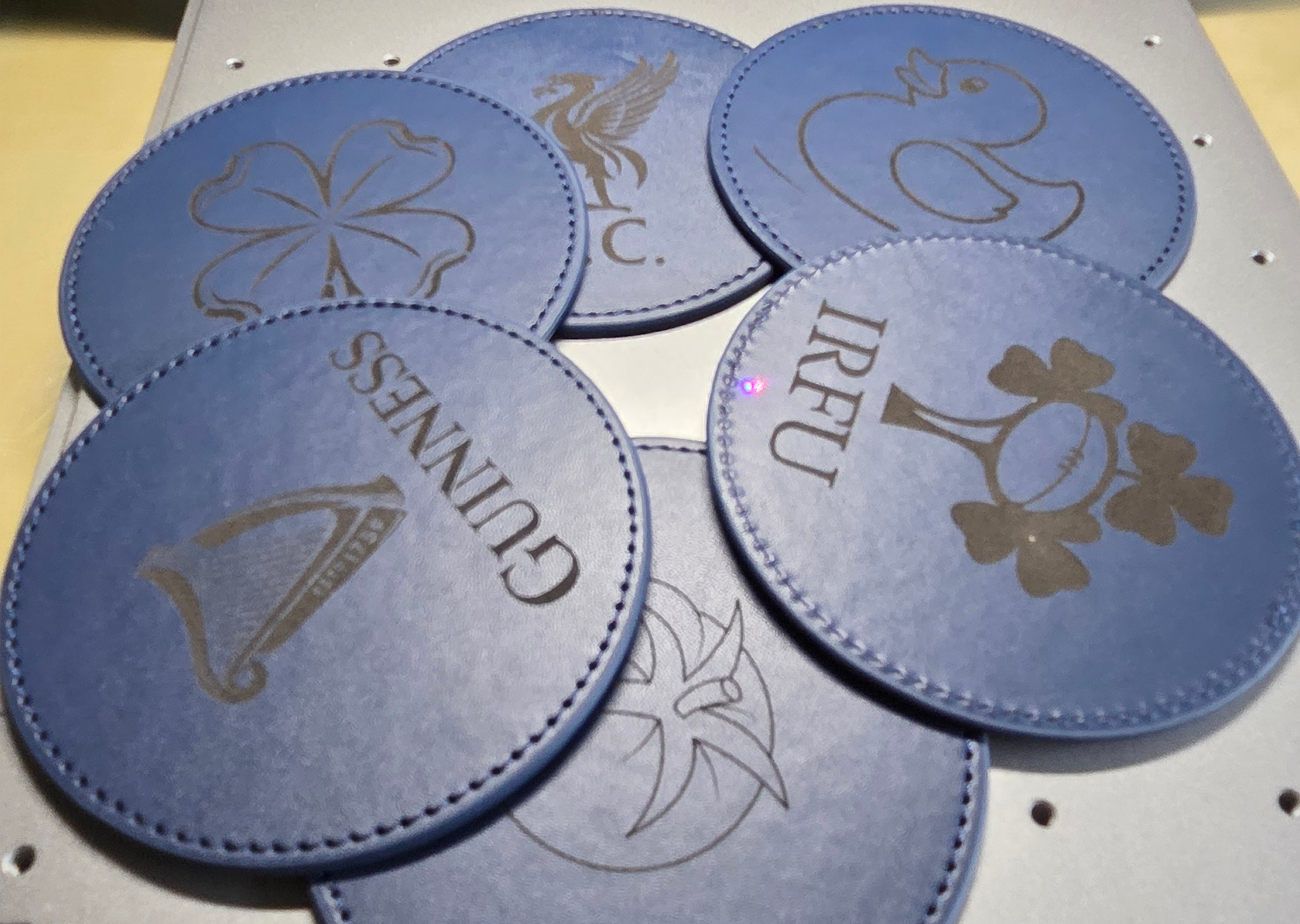 Laser engraved PU Coaster Set