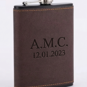 Personalised 6oz Hip Flask with PU Leather Wrap