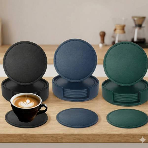 PU Leather Coaster Set with Holder