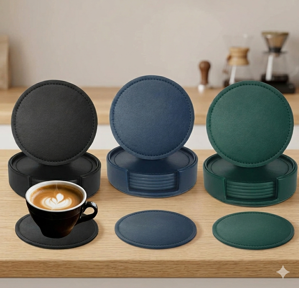PU Leather Coaster Set with Holder