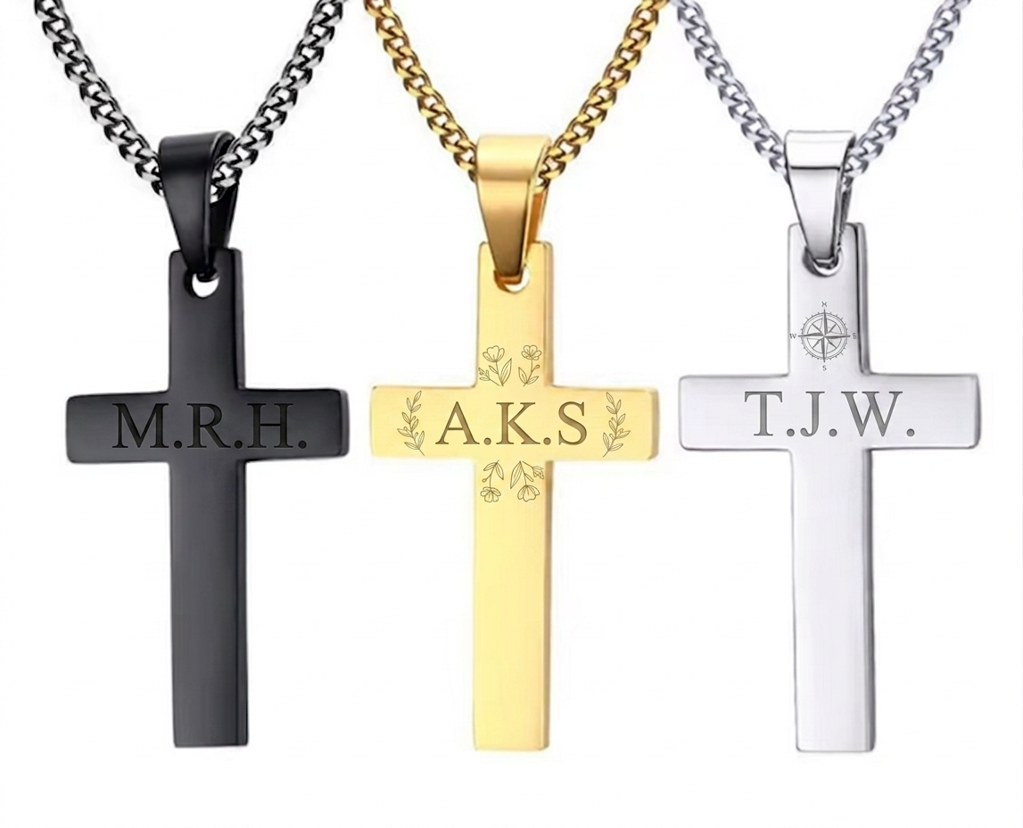 Stainless Steel Cross Necklace – Silver, Gold or Black