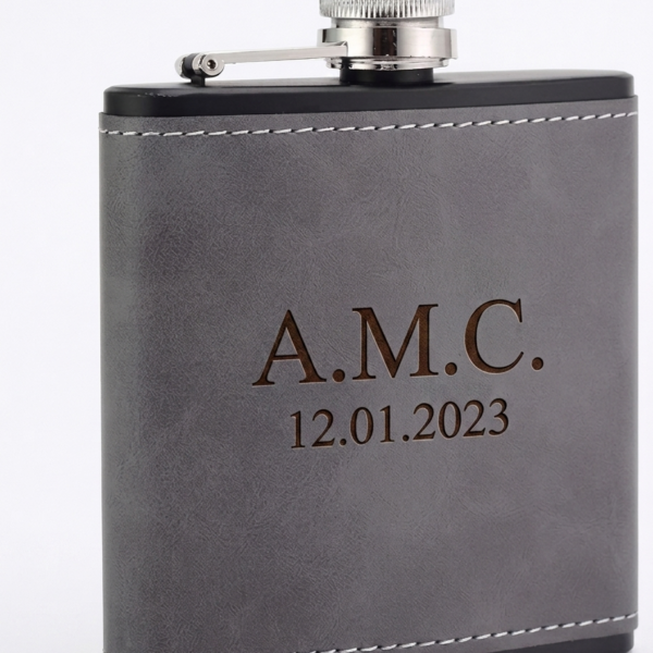 Personalised 6oz Hip Flask with PU Leather Wrap
